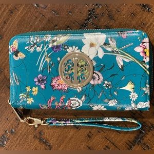 Dasein Bags Wallet Wristlet Teal Florals Butterflies Dragonflies